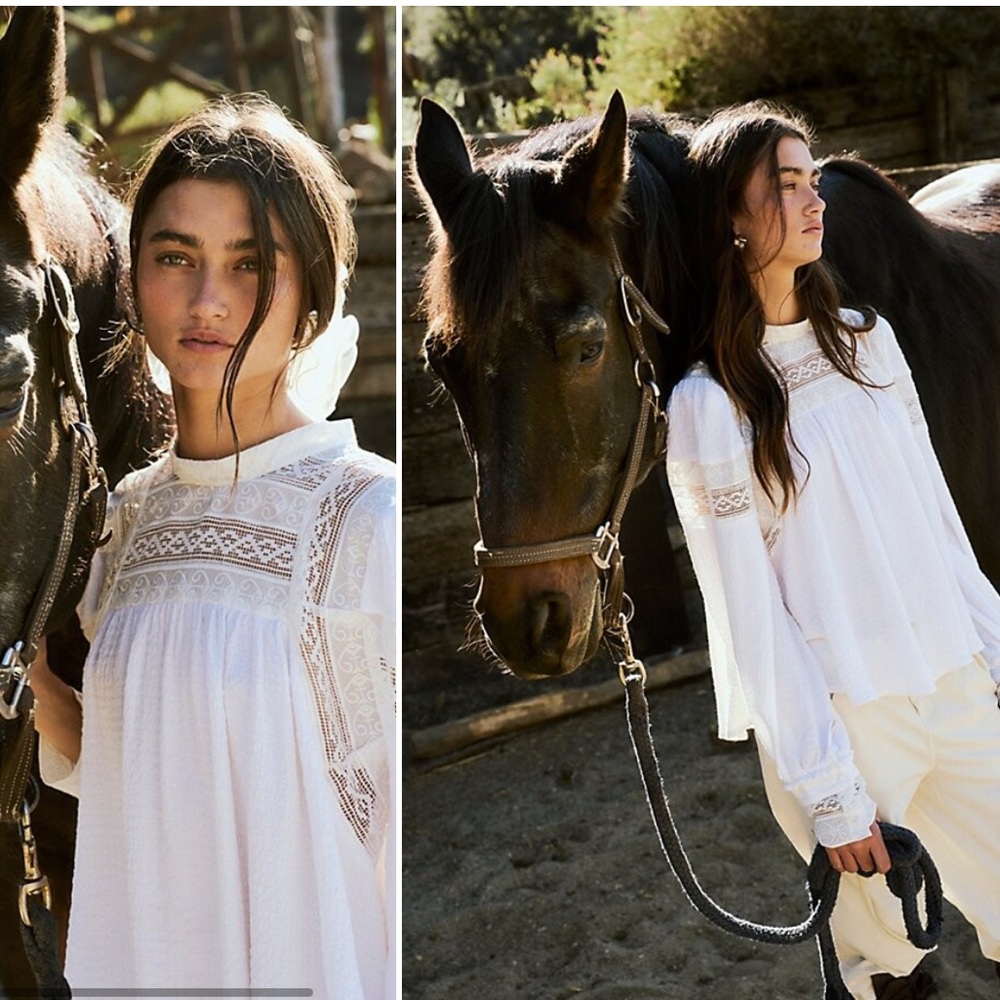 Bohemian Lace-Trim White Peasant Blouse